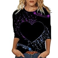 XJYIOEWT Womens Long Sleeve Tops Casual Valentine's Day T Shirt Lady Seven Quarter Sleeve Shirt 3D Printed T Shirt Holi
