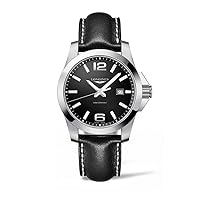 Longines Conquest Black Dial Black Leather Men's 43mm Watch L37604563