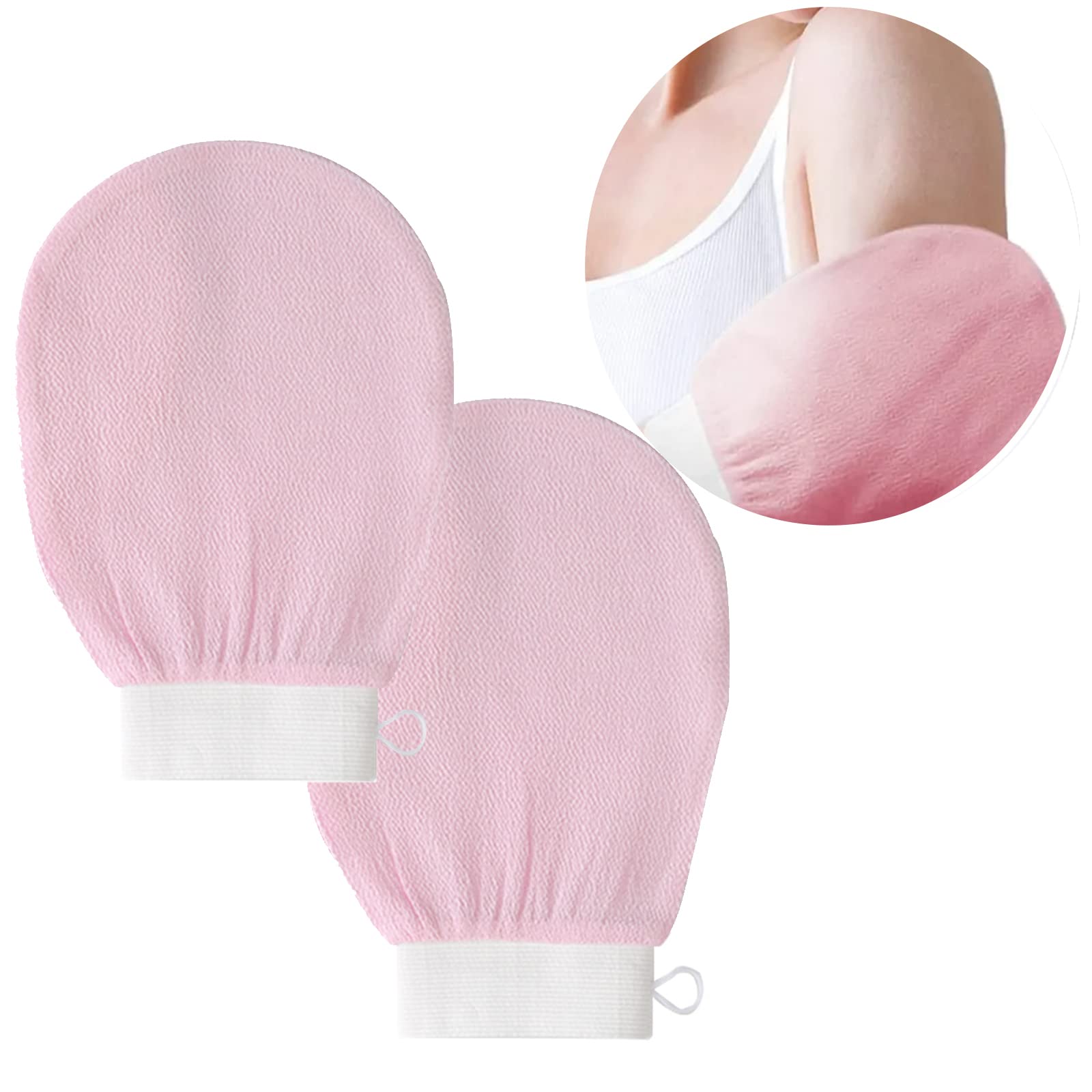 Exfoliating Glove 2pcs - Pink - Removes Unwanted Dead Skin, Exfoliating Gloves for Bath or Shower,Exfoliating Mitts at Home,Made of 100% Viscose Fibe