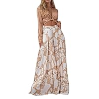 Summer Dresses for Women 2023 Women Sexy Long Sleeve Print Lapel Lace Up Shirt Cocktail Party Elegant High Waist