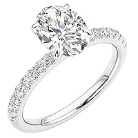 PEORA IGI Certified 1 Carat Center G/VS2 Oval Lab Grown Diamond Half-Eternity Engagement Ring 14K Gold, 1.25 Carats total, Sizes 4 to 10