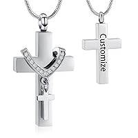 Stainless Steel Cross Memorial Cremation Ashes Urn Pendant Necklace Memorial Keepsake Jewelry Lord’s Prayer Cross Ashes Necklaces