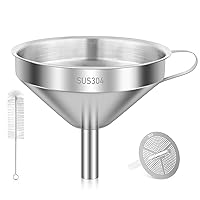 Kitchen Funnel for Filling Bottles, 5 Inch 18/8 Stainless Steel Funnel, Kitchen Gadgets Cooking Oil Food Funnel with Strainer for Fryer Oil Grease Juice Wine Milk