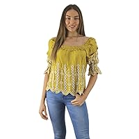 Wholesale Womens Rayon (Viscose) Yellow Mustard Summer Blouse, 6 Pieces (2S, 2M, 2L) Pack of 1