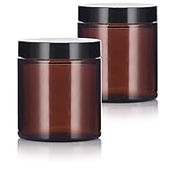 Amber Glass Straight Sided Empty Jar with Black Smooth Lid 4 oz / 120 ml ((2 pack)
