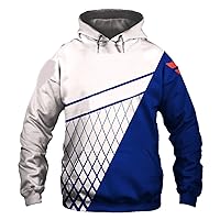Men's Hooded 3D Print Casual Fashion Plus Size White and Blue Patchwork Plaids Pullover Hoodies