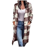 Zeiayuas Women's Lounge Lapel Button Up Long Sleeve Plaid Long Shirt Jacket Shacket Ladies Long Fleece Coat Checked Winter Jackets Fall Fashion Thermal Loose Overcoat with Pockets Cardigan Outwear
