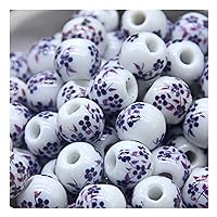 100 Pcs 10mm Flower Ceramic Beads, Floral Porcelain Beads Beautiful Flower Spacer Beads Loose Beads for DIY Crafts Jewelry Making,Purple