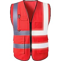 Safety Vests Reflective with Pockets and Zipper for Women Men High Visibility Security Construction Vest