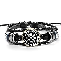 Odin Symbol Vintage Viking Compass Leather Bracelet Men'S And Women'S Nordic Rune Glass Jewelry Bracelet