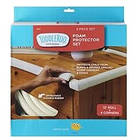 Toddleroo by North States Foam Protector Set | Includes 12 ft. Foam Edging roll and 4 Foam Corner Protectors | No Tools Required | Baby proofing with Confidence (5 Piece Set, White)