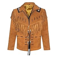 Men American Western Hunter Style Cowboy Brown Suede Leather Jacket With Fringe (Free Express Shipping)