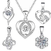 5 in 1 Zircon Sterling Silver Pendant Necklace Set for Women Girls Multi Style Crystal Diamond Pendant Retractable Chain Necklace Everyday Jewelry For Women Girls (Type 2)