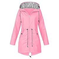SNKSDGM Rain Jackets for Women Waterproof Hooded Raincoats Trench Coats Lightweight Outdoor Active Windbreaker Outwear