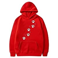 Hoodies for Women Cute Dog Paw Heart Print Hooded Sweatshirts Dog Lover Winter Casual Pocket Drawstring Pullover Tops