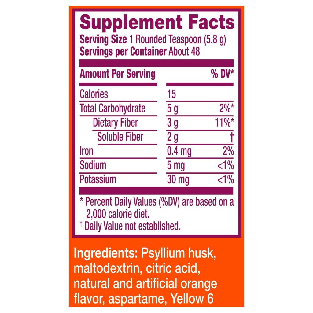 Metamucil Psyllium Sugar-Free Super Fiber Powder, Orange, 10 oz
