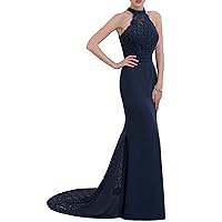 Off The Shoulder Long Lace Mermaid Navy Blue Sexy Evening Dress Prom Dress