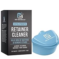 Retainer Cleaner Tablets and Denture Bath Case M3 Naturals 4 Month Supply Denture Cleaner for Retainers + Bath Case