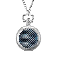 Metallic Shining Fish Scale Personalized Pocket Watch Vintage Numerals Scale Quartz Watches Pendant Necklace with Chain