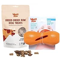 WEST PAW Beef Heart Freeze-Dried Raw Dog Treats & Zogoflex Qwizl Dog Puzzle Treat Toy (Small, Tangerine)
