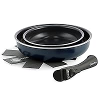 Green Pan, GREENPAN Click Chef, Removable Handle, Set of 4, 7.9 inches (20 cm), 10.2 inches (26 cm), Oxford, Blue, IH, Gas, Dishwasher Safe, Ceramic Coating, PFAS Free, Non-Toxic Substances