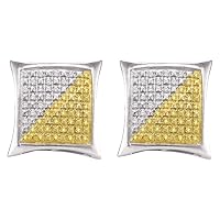 Dazzlingrock Collection Sterling Silver Mens Round Yellow Color Enhanced Diamond Square Kite Earrings 1/4 ctw