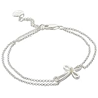 Sterling Silver Rounded Cherish Pearl Communion Cross Bracelet. Ideal for First Communion Gifts, Baptism, Gotcha Day, Quinceañera, Flower Girl and Bridesmaid Gifts