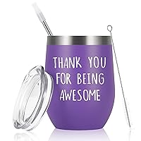 Lifecapido Thank You Gifts for Women, Thank You for Being Awesome Stainless Steel Insulated Wine Tumbler, Appreciation Christmas Birthday Gifts for Coworker Teacher Employee Friends Her(12oz, Purple)