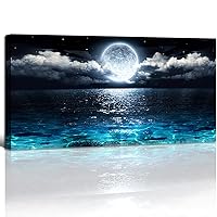 Wall Art Moon Sea Ocean Landscape Picture Canvas Wall Art Print Paintings Modern Artwork for Living Room Wall Decor and Home Décor Framed Ready to Hang,30x60inches,1inch Thick Frame,Waterproof Artwork