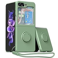 UEEBAI Case for Samsung Galaxy Z Flip 5 5G, Slim Liquid Silicone Phone Case with 360 Rotatable Ring Holder Kickstand Fashion Hand Strap Magnetic Car Mount Shockproof TPU Bumper Cover - Green