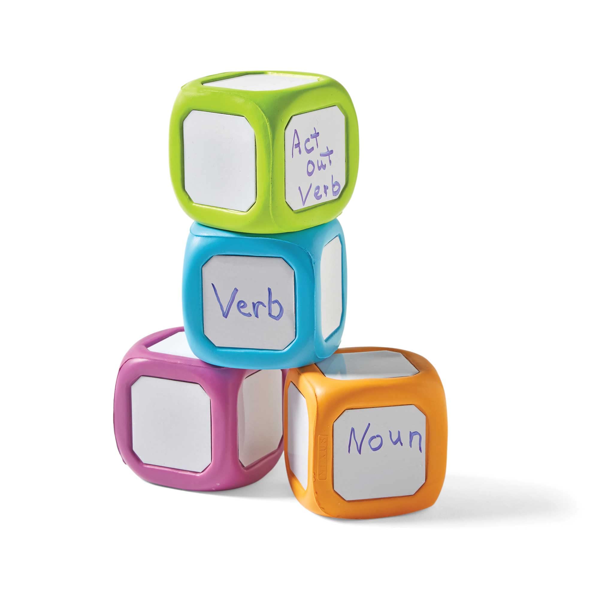 hand2mind Plastic Small Write-On/Wipe-Off Dice for Kids Ages 5-8, Dry Erase Surface On All Sides, Draw Letters, Numbers, and Numeral Operations, 4-Color Dice Measures 2-Inches (Pack of 4)