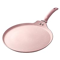 11 inch Nonstick Crepe Pan, Granite Coating Flat Skillet Dosa Tawa Tortilla Pan, Pink Large Pancake Griddle Comal Pan, Compatible with All Stovetops, PFOA Free