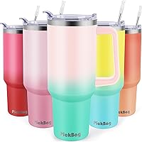 40 oz Tumbler with Handle and Straw, 100% Leak Proof Tumblers Cup, Stainless Steel Insulated Travel Coffee Mug, Keeps Drinks Cold for 24 Hours or Hot for 10 Hours, Fit for Car Cup Holder, PinkGreen