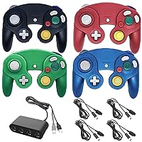 4 Controllers for Gamecube，with 4 Extension Cables and 4-Port USB Adapter for Switch PC Wii U Console (Black+Blue+Red+Green)