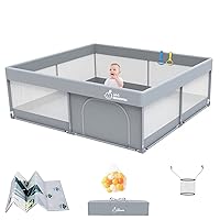 Baby Playpen with Mat,Playpen for Babies and Toddlers,71”x59”Extra Large Baby Playpen,Sturdy Safety Indoor & Outdoor Kids Activity Play Center with Anti-Slip Suckers and Zipper Gate (Grey)