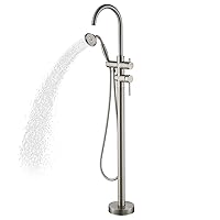 Freestanding Bathtub Fauce Floor Mount Bathroom Tub Filler with Hand Shower And Swivel Spout High Flow Shower Faucet, Brushed Nickel