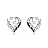 DGOLD Sterling Silver Black and White Round Diamond Heart Earrings (1/10 Cttw)