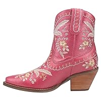 Dingo Womens Primrose Embroidered Floral Snip Toe Casual Boots Ankle Mid Heel 2-3