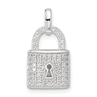 925 Sterling Silver E coated CZ Cubic Zirconia Simulated Diamond Lock Pendant Necklace Measures 14.7x9.8mm Wide 4.6mm Thick Jewelry Gifts for Women