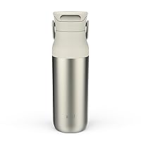 Zak Designs Harmony Water Bottle for Travel or At Home, 32oz Recycled Stainless Steel is Leak-Proof When Closed and Vacuum Insulated with Sip Lid and Carry Handle (Ivory White)
