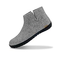 Unisex Indoor and Light Outdoor Boot, Wool Slippers with Black Natural Rubber Sole, Grey