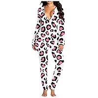 Women Rompers and Jumpsuits, Cider Clothing Women's Rompers & Overalls Women's Ruffle Shorts Romper Ladies Casual Long-Sleeved Printing Detachable Button Flap Adult Pajamas (XXL, Pink)