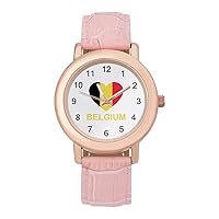 Love Belgium Women's PU Leather Strap Watch Fashion Wristwatches Dress Watch for Home Work