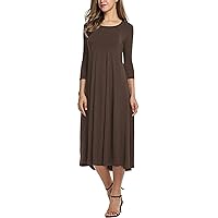 Leezeshaw Women's Round Neck 3/4 Sleeve Loose Solid Casual Dress