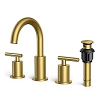 FORIOUS Brushed Gold Bathroom Faucet 3 Hole, 8 Inch Widespread Bathroom Faucet Gold with Metal Pop-up Drain Assembly, Two Handle Vanity Faucet with cUPC Supply Lines, 8