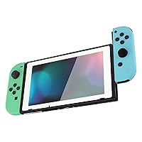 eXtremeRate Soft Touch Joycon Handheld Controller Housing with Full Set Black Buttons, Custom Replacment Shell Case with White Border Tempered Glass Screen Protector for Nintendo Switch Joy-Con