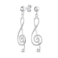 Music Guitar Treble Clef Musical Note Dangle Earrings Pendant For Women Teen Yellow 14K Gold Plated .925 Sterling Silver