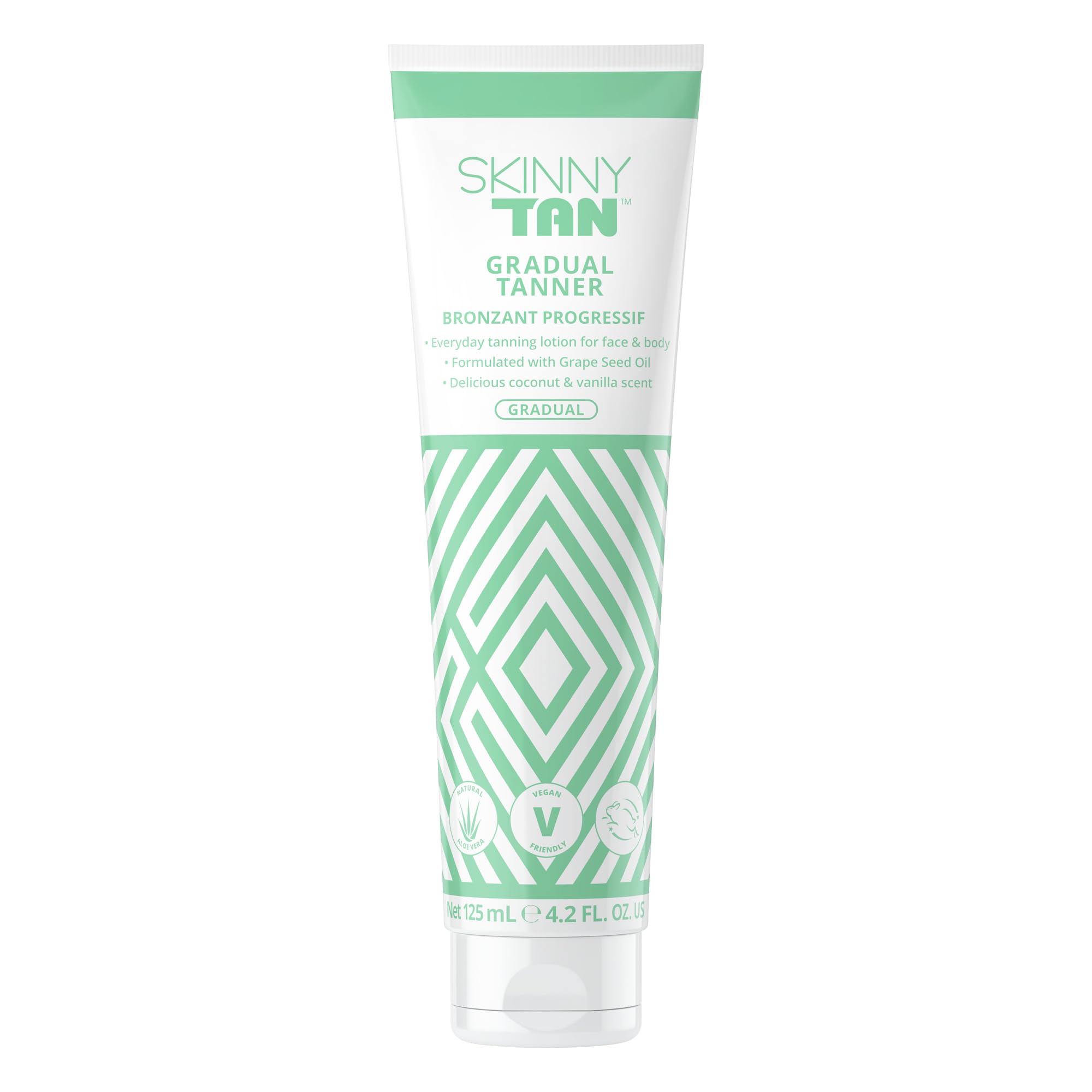 Skinny Tan Gradual Tanner - Lightweight, Fast-Absorbing Formula - Delicious Coconut and Vanilla Scent - Enriched with Aloe Vera and Guarana - Nourishes and Hydrates Skin - 4.2 oz Bronzer