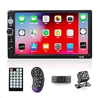 Double Din 7 Inch Car Stereo with Mirror Link, MP5 Multimedia Sensitive Touch Screen Car Radio with 8LED Backup Camera, Remote Control Support Multiple Audio FM Radio Wireless USB/SD/AUX