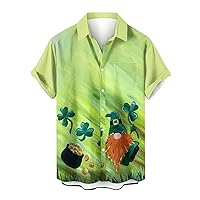 Mens St.Patrick's Day Shirt Irish Clover Printed Casual Short Sleeve Hawaiian Button Up Shirts Men Regular Fit Tops